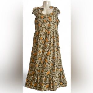 DiP orange floral midi dress tie tank straps cottagecore garden citrus green